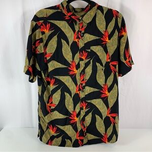 Amnesia Floral Short Sleeve Button Up Men’s Large Shirt Black Hawaiian Rayon